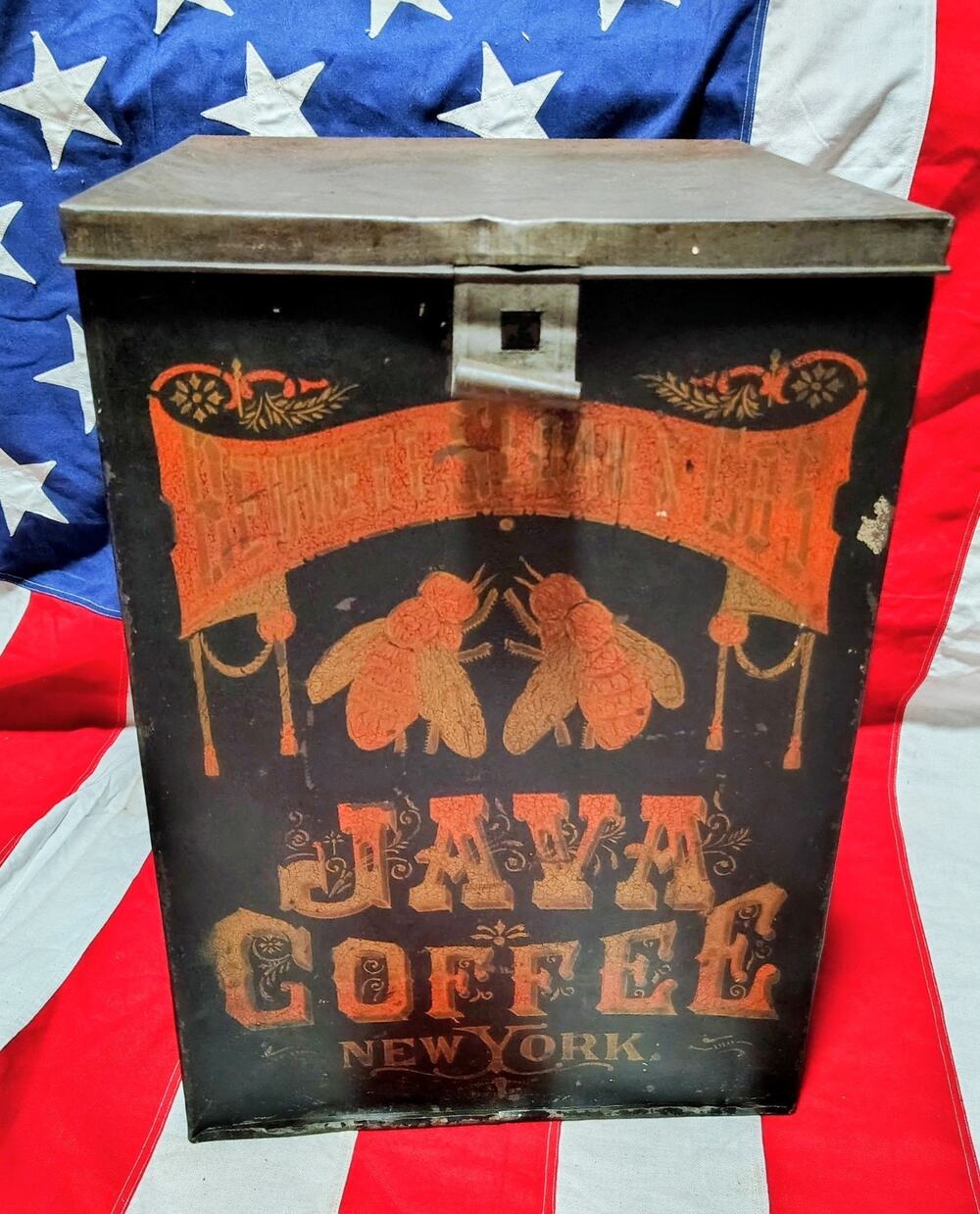 Antique General Store Tin Litho Mocha Java 🐝 Bee Advertising Coffee /Tea Bin